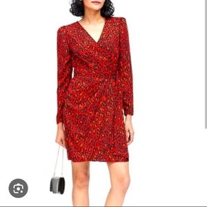 BANANA REPUBLIC Puff Sleeve Red Leopard Print Wrap Dress, Size 2